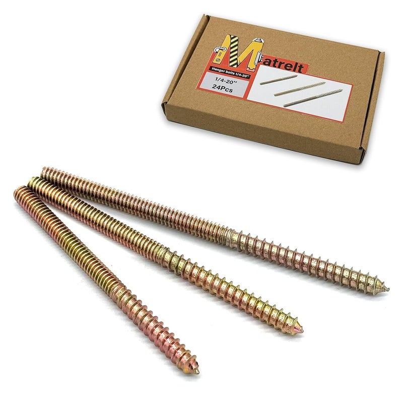 Matrelt 24 Pack 1/4-20" Hanger Bolts 3 Sizes Long Double Headed Bolts Wood Dowel Screw Self-Tapping Screw Hanger Bolts for Wood Furniture Screws Double Threaded Rods Bolt - Image 1
